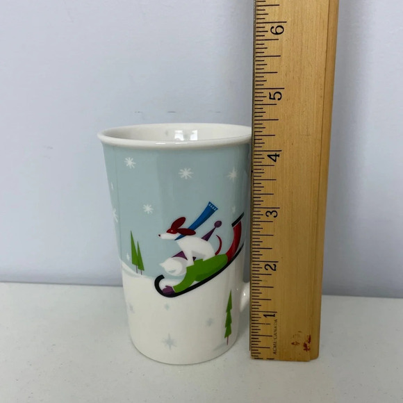 Starbucks Coffee Tea Mug Bone China Winter Airplane Snowflakes 8 oz. Blue White - Picture 7 of 8